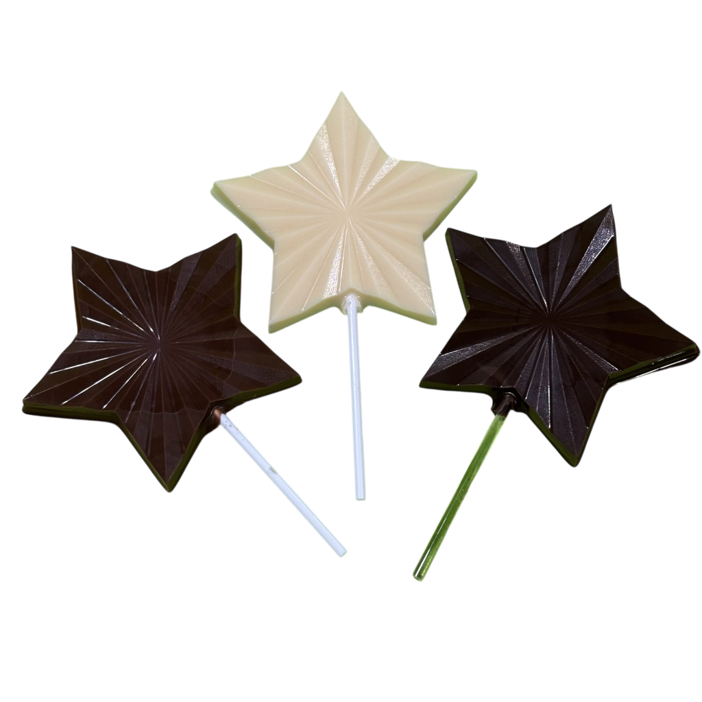 Handmade Chocolate Star Lollipop Milk Dark White Chocolate The handmade-chocolate-star-lollipop-milk-dark-white-chocolate-the